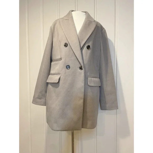 BCBGMAXAZRIA Women's Double Breasted Beige Taupe Grey Jacket Size Large Classic - Picture 1 of 7